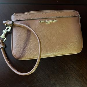 NWOT Karl Lagerfeld  wristlet in tan
